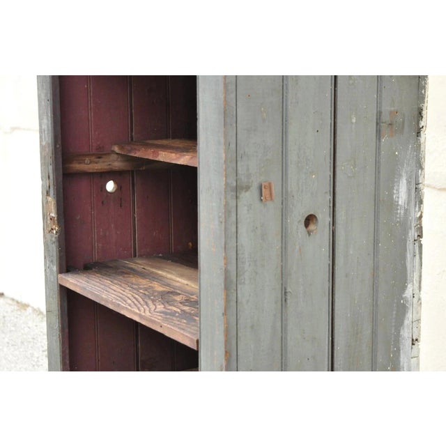 Antique American Primitive Blue Green Distress Painted Bookcase Cupboard Cabinet For Sale - Image 11 of 12