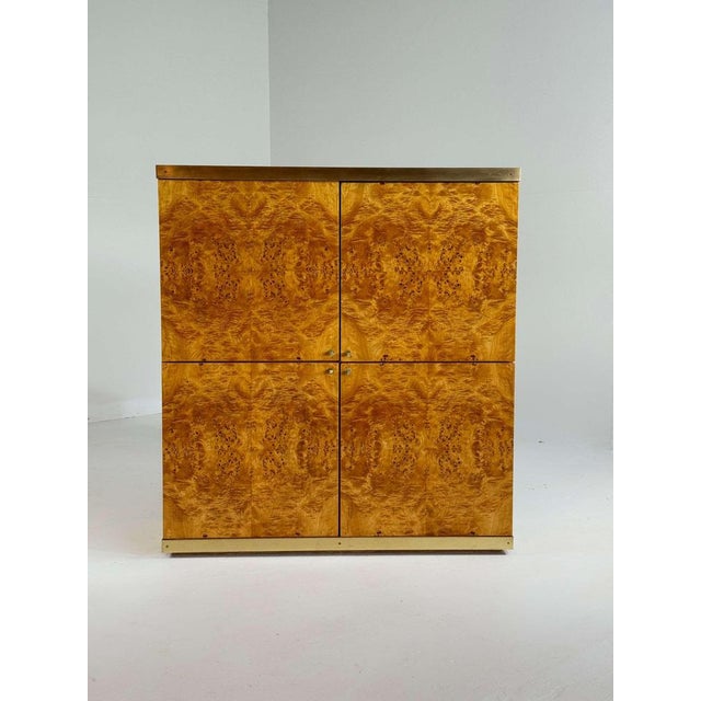 Exclusive Lacquered Burlwood and Brass Bar Cabinet, 1970s For Sale - Image 3 of 15