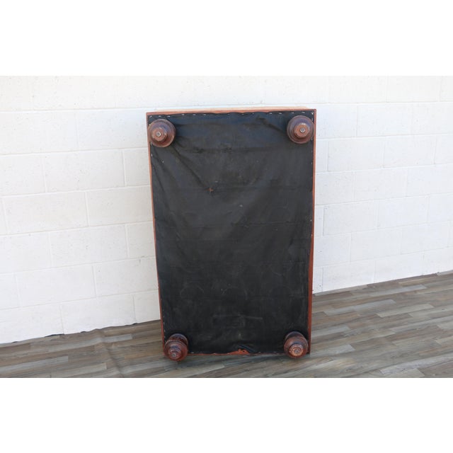 Oversized Vintage Ralph Lauren Tan Leather & Wood Ottoman With Bun Feet For Sale - Image 16 of 18