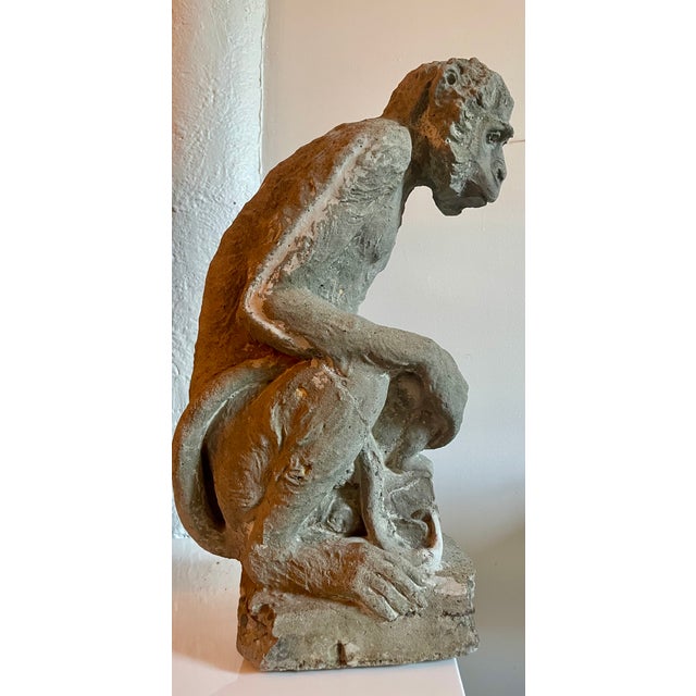 Pair of French Cast Stone Monkey Garden Statues, 23-Inch, Vintage For Sale - Image 10 of 12