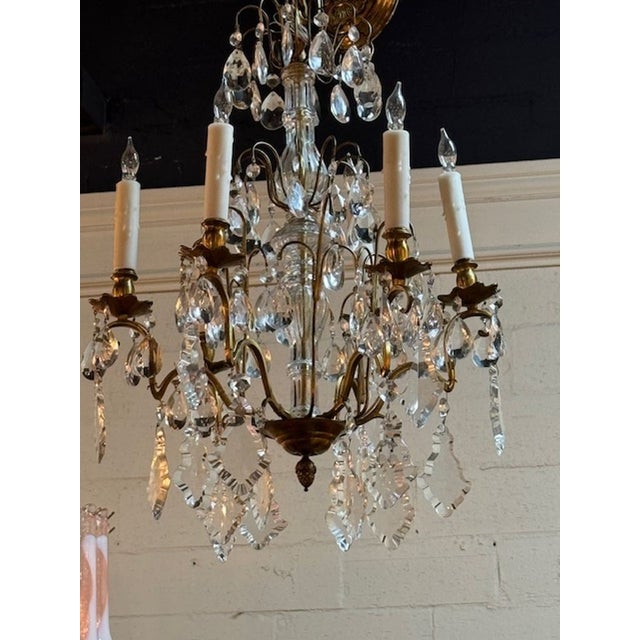 Antique Petite Bronze and Crystal Chandelier For Sale - Image 4 of 6