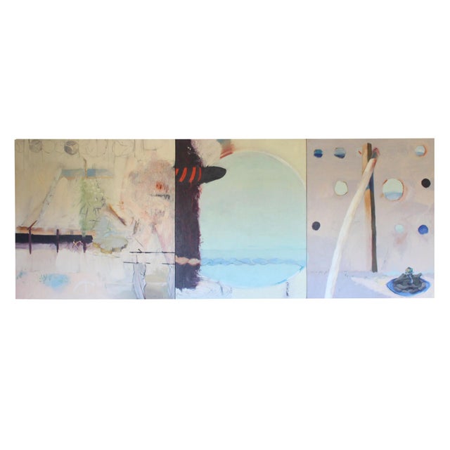 1980’s Modern Abstract Extra Large Triptych Painting by Cheryl Bowers/Ciel Bergman- “The Camels Smile” Signed and Dated For Sale - Image 13 of 13