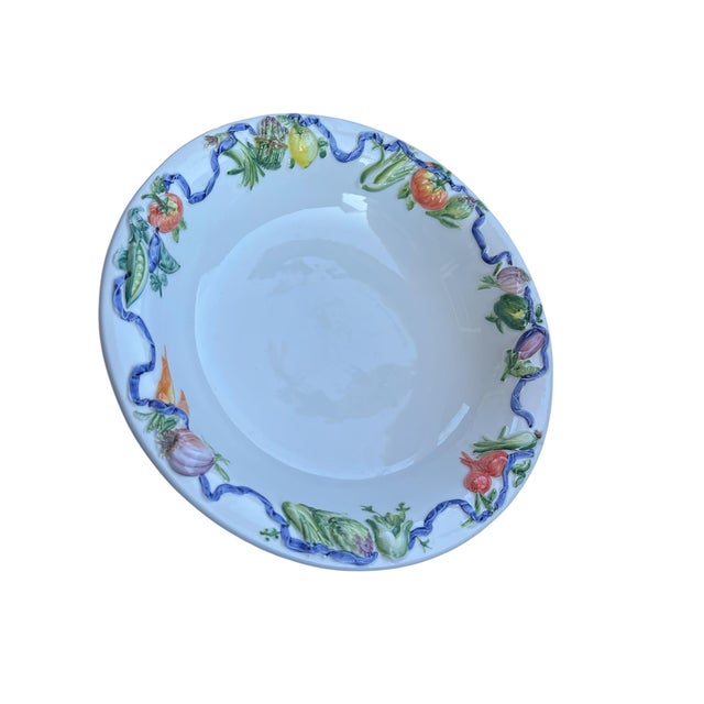 White 1980s Italian Hand-Painted Serving Bowl Platter With Embossed Vegetables ~ a Pair For Sale - Image 8 of 10