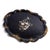 English paper mache tea tray in black with scalloped edge and gilt and bronze powder border in the Rococo taste. The...