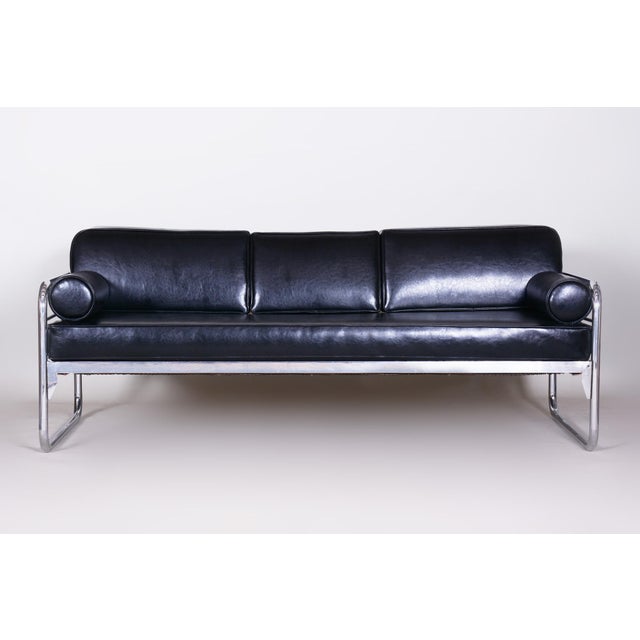 Bauhaus Sofa in Chrome and Leather by Hynek Gottwald, Czech, 1930s For Sale - Image 4 of 10