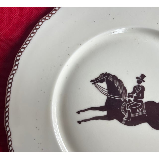 Art Deco Large French Paris Porcelain Art Deco Charger Plate With Equestrian Silhouette of Horse & Rider Manner of Gio Ponti Signed Primavera For Sale - Image 3 of 6
