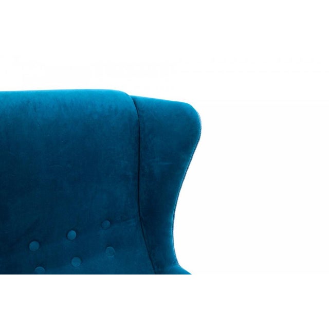 Blue Set of 20th Century Wingback Armchair with Ottoman, Denmark, 1950s For Sale - Image 8 of 16