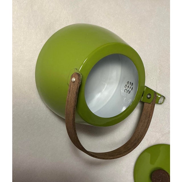 Metal Vintage Enamel Teapot Kettle Avocado Green Made in Japan, C. 1950s-1970s For Sale - Image 7 of 12