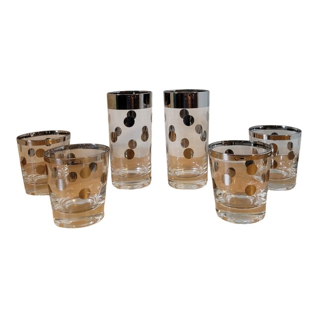 1960s Dorothy Thorpe Polka Dot Barware Glasses Set- 6 Pieces For Sale