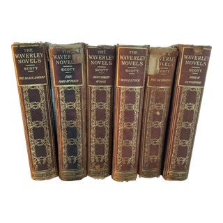 Limited Edition English Leather Bound Books, by Sir Walter Scott Waverly Novels Circa 1880s, Set of 6 For Sale