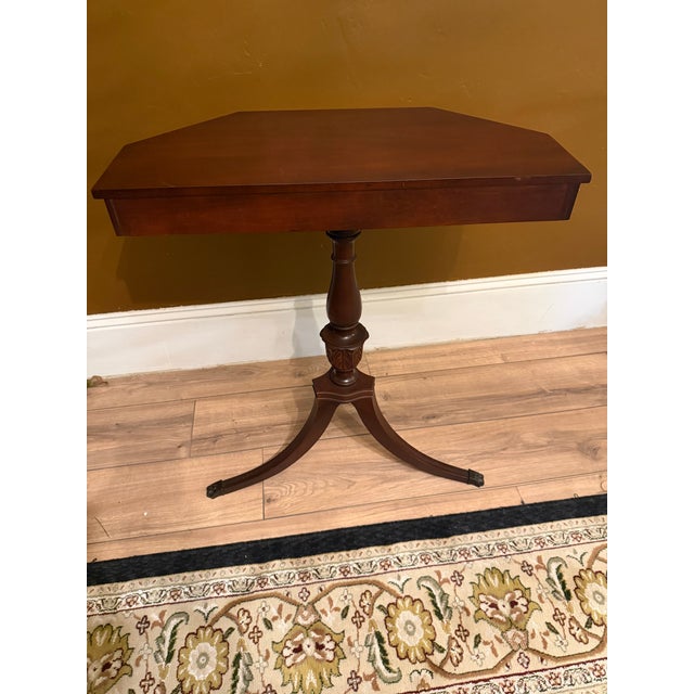 Brown Vintage Mersman Mahagony Demilune Hexagon Entryway Table - 1960s For Sale - Image 8 of 12