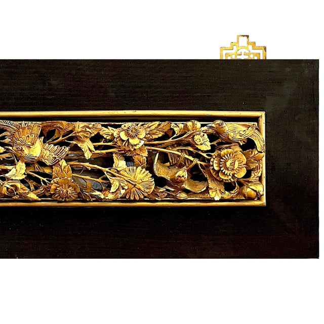 Chinoiserie Antique Chinese Gilt Wood Carving of Birds and Flowers For Sale - Image 3 of 14