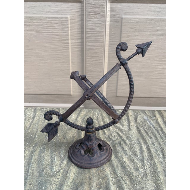 Brown Vintage Iron Armillary Sundial Garden Ornament, Neoclassical Outdoor Decor For Sale - Image 8 of 9