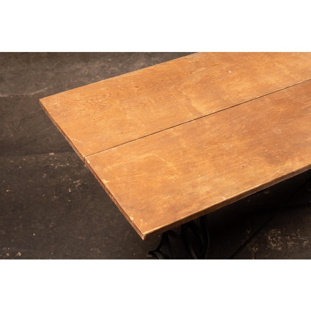 Early 20th Century Early 20th Century Industrial Oak Plank Cast Iron Treadle Worktable For Sale - Image 5 of 8