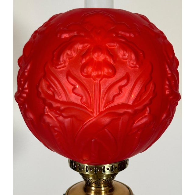 Late 19th Century Late 19th Century Victorian Brass and Red Satin Glass Griffin Piano Floor Lamp For Sale - Image 5 of 18