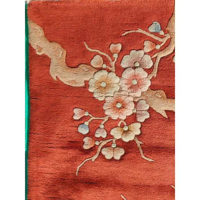 1930s Red Floral Modern Antique Chinese Art Deco Rug 8' X 10'2" Handknotted Wool Carpet For Sale In New York - Image 6 of 14