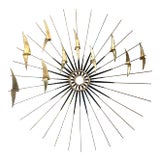 Vintage Mid-Century Modern Brutalist Nail and Brass Metal Sunburst Sculpture For Sale