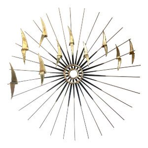 Vintage Mid-Century Modern Brutalist Nail and Brass Metal Sunburst Sculpture