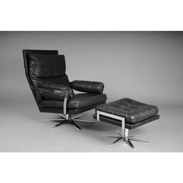 Set of Vintage Lounge Chair and Ottoman in Black Leather by Arne Norell, 1960s For Sale - Image 3 of 18