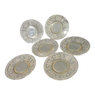 Vintage Fostoria Glass Yellow Versailles Floral Dessert Dishes- Set of 6 For Sale