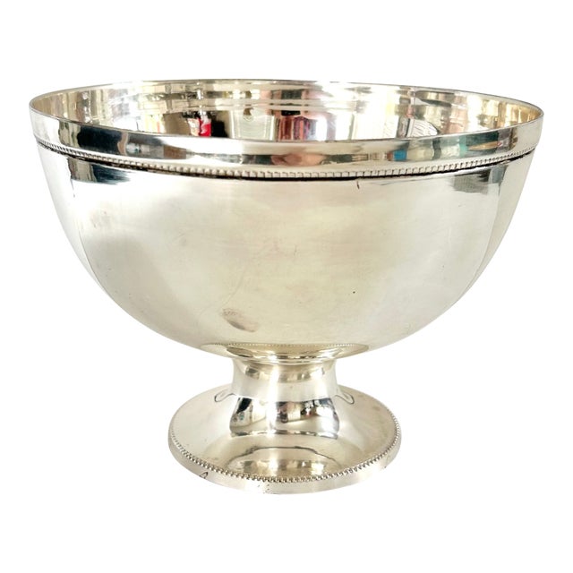 Vintage Silverplate Pedestal Bowl – Bar Cart Catchall Nut Dish – Classic Beaded Rim Serving Bowl For Sale