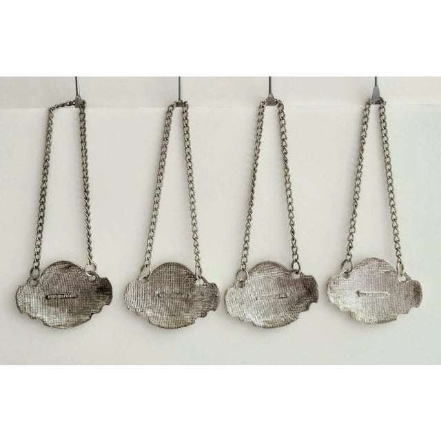 1990s Arthur Court Grape Pattern Cast Aluminum Liquor Decanter Tags, Set of 4 - Bourbon, Scotch, Vodka and Gin For Sale - Image 6 of 7