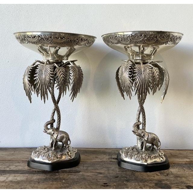Vintage Engraves PalmTree Epergenes - A Pair For Sale In West Palm - Image 6 of 11