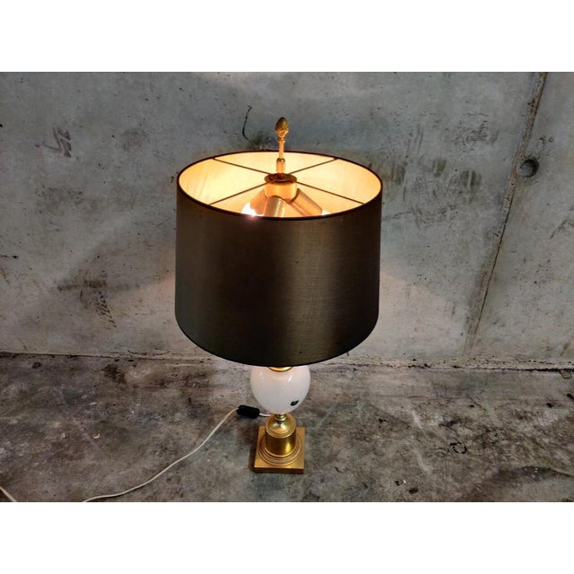 Brass and Opaline Pineapple Leaf Table Lamp, 1960s For Sale - Image 6 of 12