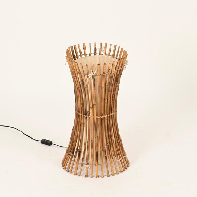 1950s Floor Lamp in Cotton, Bamboo and Rattan from Franco Albini, Italy, 1950s For Sale - Image 5 of 13