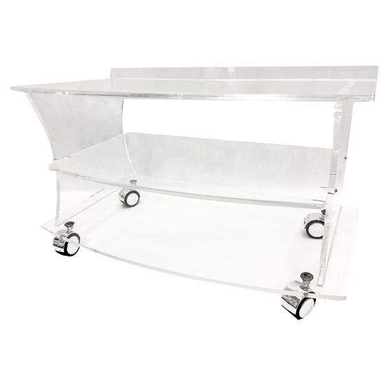 Mid-Century Clear Acrylic Glass Shelf Unit TV Stand on Castors, 1970s For Sale
