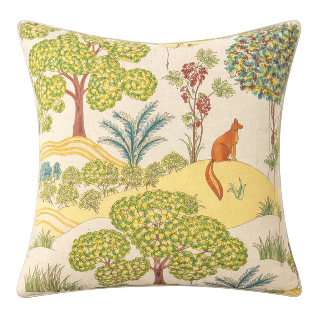 Folklore Green Pillow Cover in Green/Yellow, 22x22 Pillow For Sale