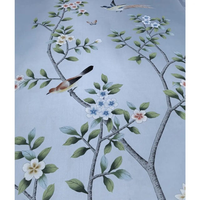 36"*72"/Panel, a Set of 4 Panels Light Blue Chinoiserie Birds and Flowers Artwork (No Frame),Tea Paper For Sale - Image 9 of 11