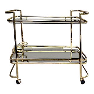 Brass & Smoked Glass Bar Cart For Sale