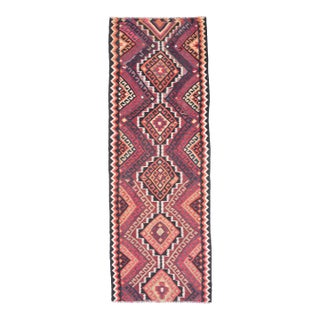 1970s Vintage Turkish Handmade Wool Cotton Red Runner Rug For Sale