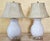 Mid-Century Modern Contemporary Hand‑Painted Floral Ceramic Lamps W/ Faux Leather Shades – Pair For Sale - Image 3 of 18