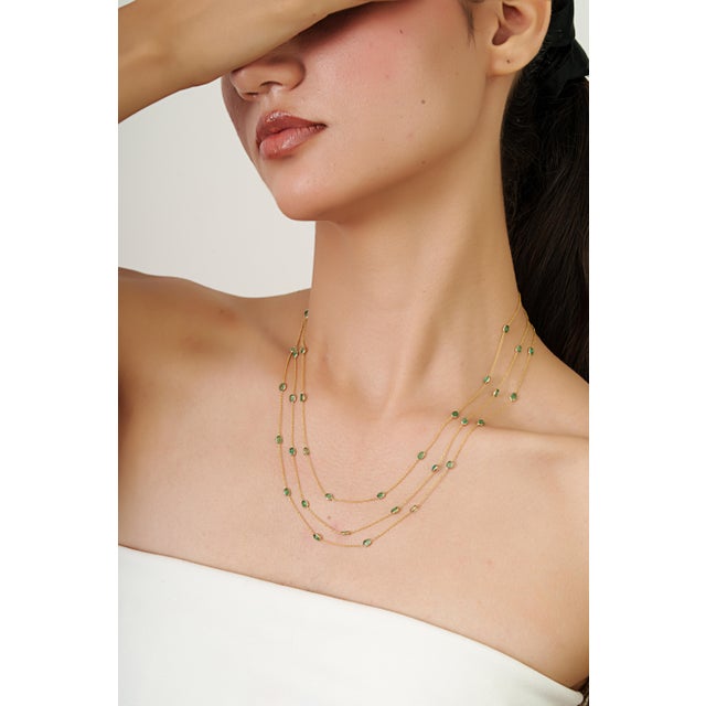 Not Yet Made - Made To Order Bohemian Chic 5.15ct Emerald Station Multi-Strand Necklace in 14k Yellow Gold For Sale - Image 5 of 14