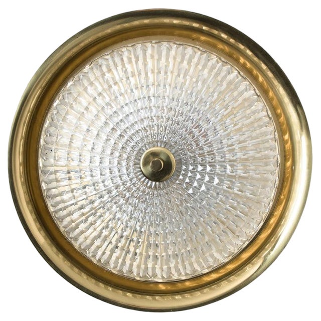 Vintage Gold Brass and Clear Glass Flush Mount by Carl Fagerlund, 1960s For Sale