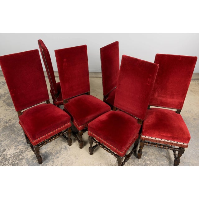 Early 20th Century Antique French Louis XIII Style Maple Dining Chairs in Red Velvet - Set of 10 For Sale - Image 5 of 18