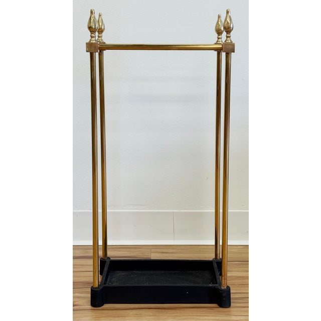 English Antique Early 20th C Brass and Cast Iron Umbrella Stand For Sale - Image 3 of 8