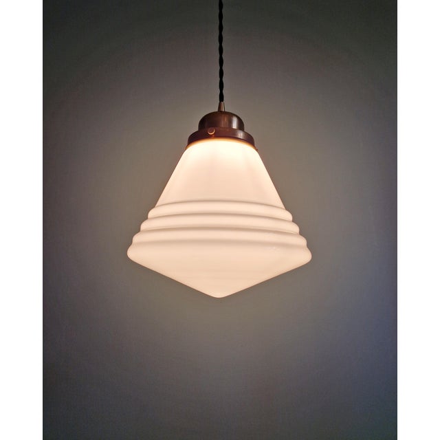 Bauhaus Art Deco Pendant Light in Conical White Opaline Glass from Philips, 1930 For Sale - Image 3 of 13