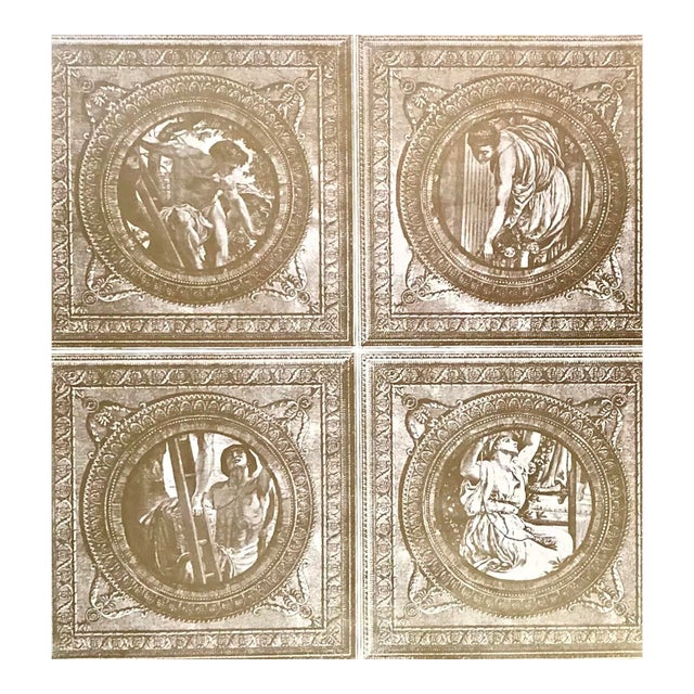 Wayne Carlson Handprinted Gold and White Wallpaper, Trompe L’oeiul Classical For Sale