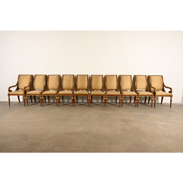 French Karges French Regency Louis XVI Carved Walnut and Gold Gilt Dining Chairs | Set of Ten For Sale - Image 3 of 16