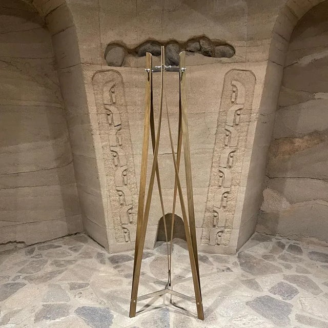 Chrome Freestanding Post-Modern Coat Rack Bent Plywood & Chrome Steel Tripod For Sale - Image 8 of 8