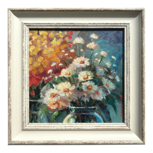 Framed Flower Original Painting Bouquet Mimosa and Daisies by Valeriya Serova