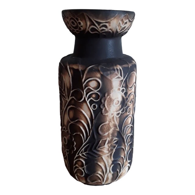 Vintage German Floor Vase with Floral Decor, 1980s For Sale