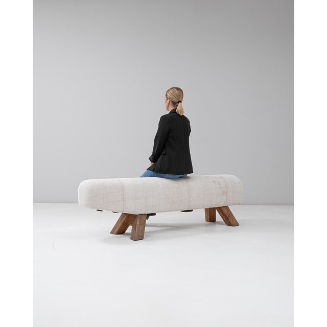 1940s Czech Mid-Century Modern Upholstered Bench With Angled Wooden Legs For Sale - Image 4 of 18