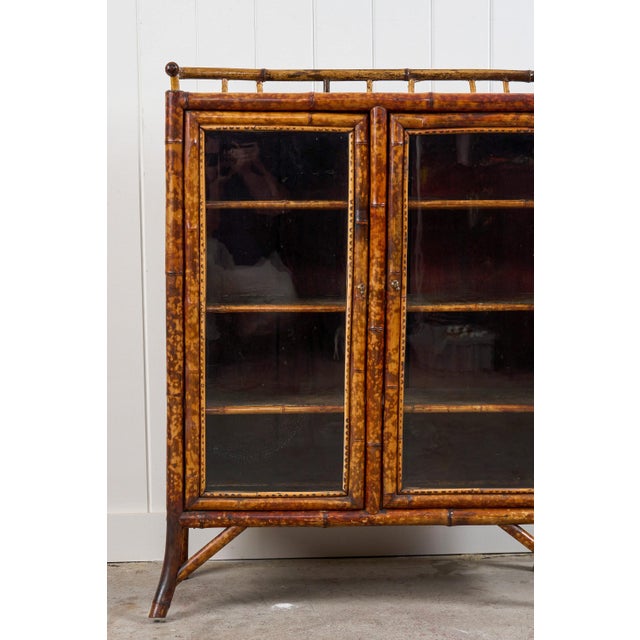 Antique Victorian Tiger Bamboo Glazed Bookcase Cabinet (C. 1870) For Sale - Image 4 of 15