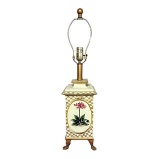 Neoclassical Hand-Painted Botanical Table Lamp With Gilt Paw Feet For Sale
