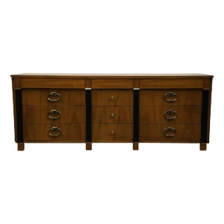 American of Martinsville Banded Walnut British Imperial 80" Triple Dresser 6106-2 For Sale