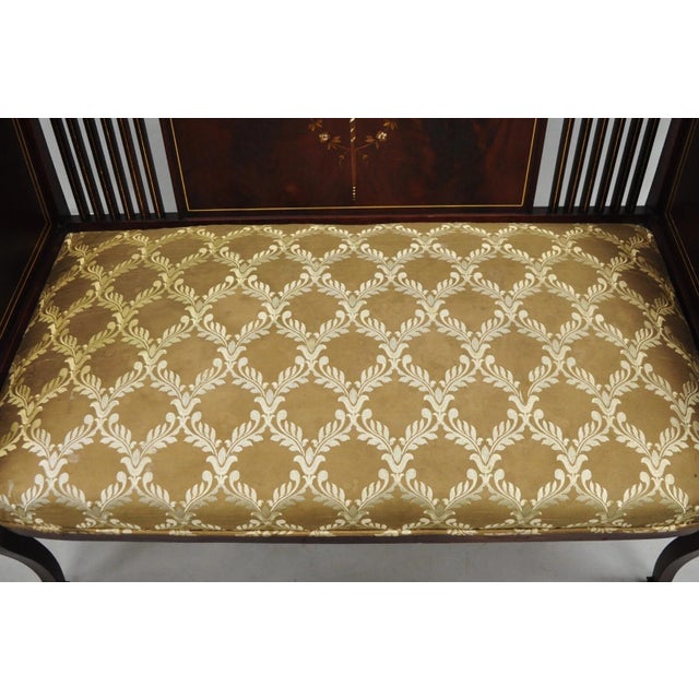 Antique Victorian Edwardian Mahogany Settee Loveseat With Mother of Pearl Inlay For Sale In Philadelphia - Image 6 of 12